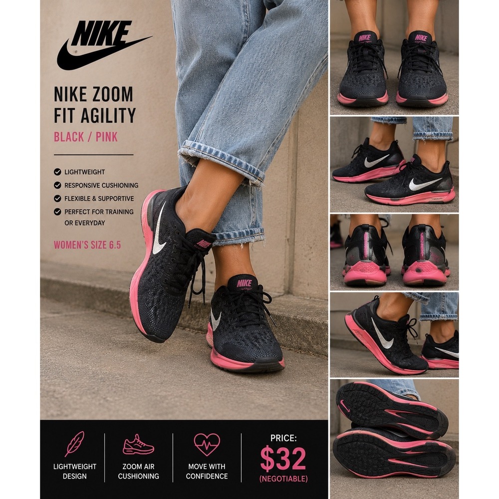 Nike Zoom Fit Agility Womens 6.5 Black Pink Training Shoes 684984-001